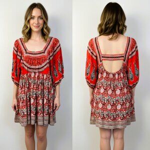Free People Red Floral Paisley Tunic Dress - Size S - Festival Style